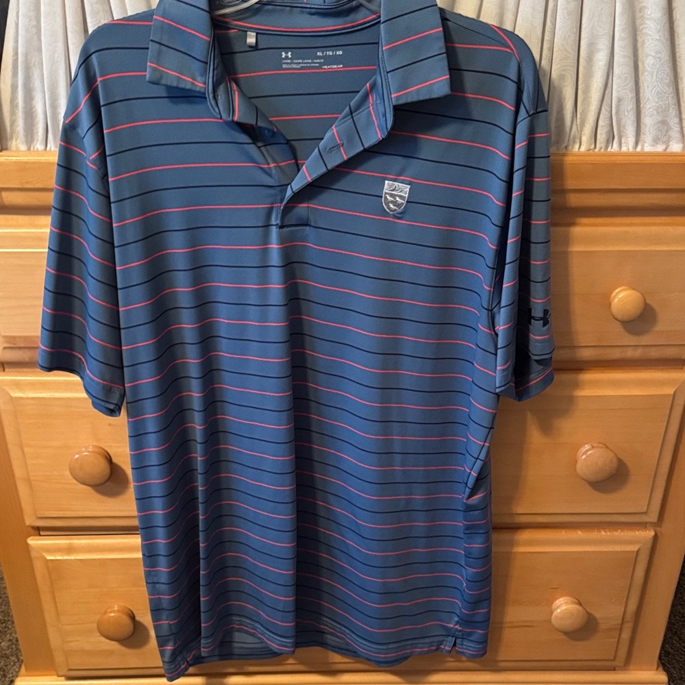 Men's Polo Shirt in Blue with Red Stripes by UNDER ARMOUR--perfect condition
